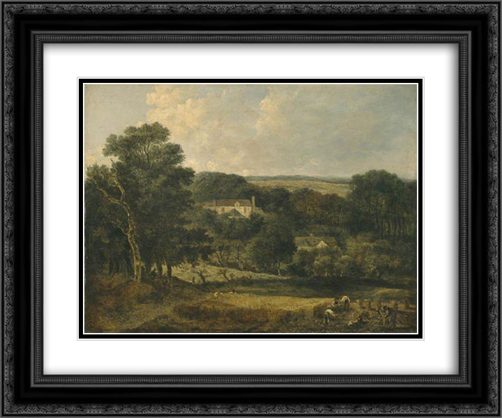 View near Norwich with Harvesters 24x20 Black Ornate Wood Framed Art Print Poster with Double Matting by Crome, John