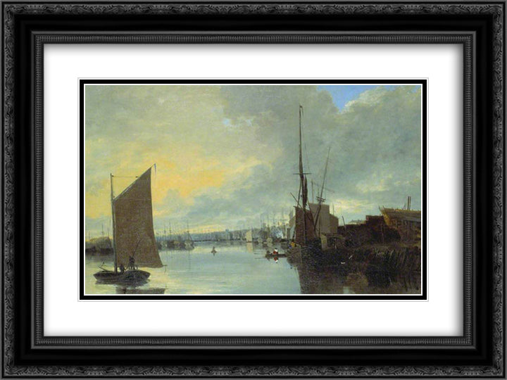 Yarmouth Harbour - Evening 24x18 Black Ornate Wood Framed Art Print Poster with Double Matting by Crome, John
