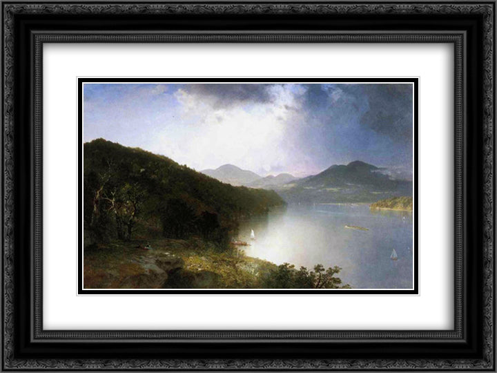Hudson River 24x18 Black Ornate Wood Framed Art Print Poster with Double Matting by Kensett, John Frederick