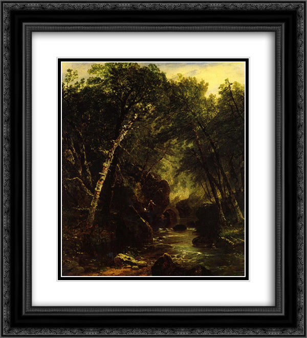 Trout Fisherman 20x22 Black Ornate Wood Framed Art Print Poster with Double Matting by Kensett, John Frederick