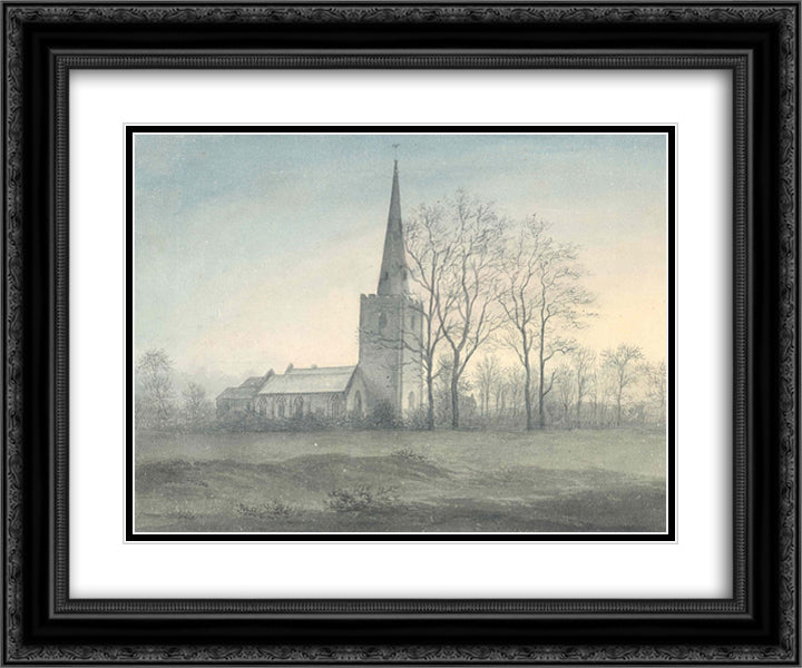 Appleby Magna Church 24x20 Black Ornate Wood Framed Art Print Poster with Double Matting by Glover, John