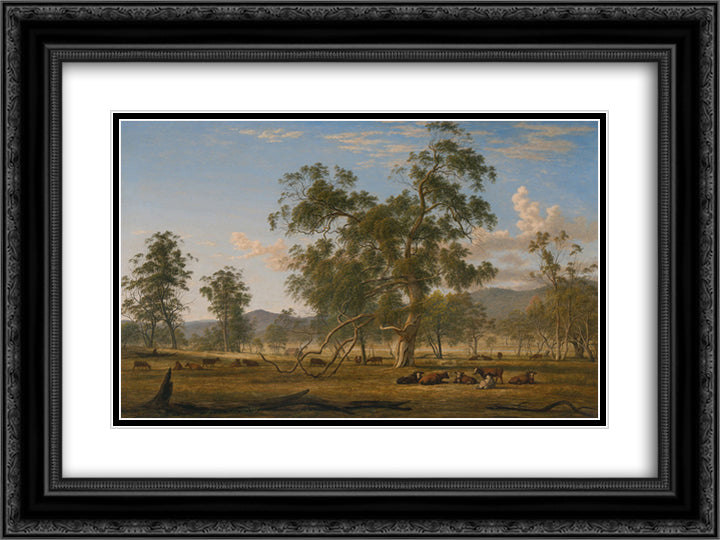 Patterdale landscape with cattle 24x18 Black Ornate Wood Framed Art Print Poster with Double Matting by Glover, John