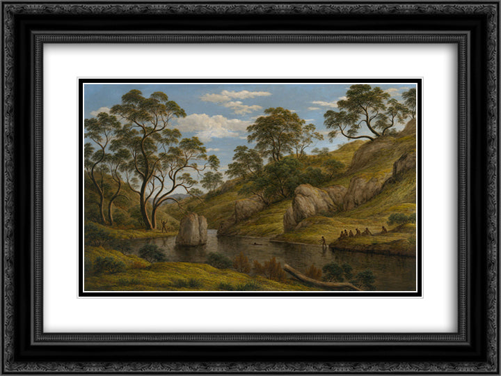 The bath of Diana, Van Diemen's Land 24x18 Black Ornate Wood Framed Art Print Poster with Double Matting by Glover, John
