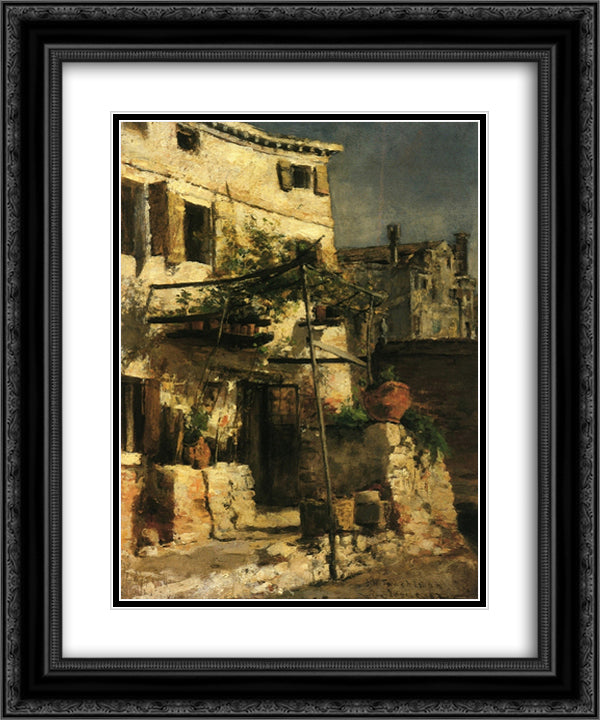A Venetian Scene 20x24 Black Ornate Wood Framed Art Print Poster with Double Matting by Twachtman, John Henry