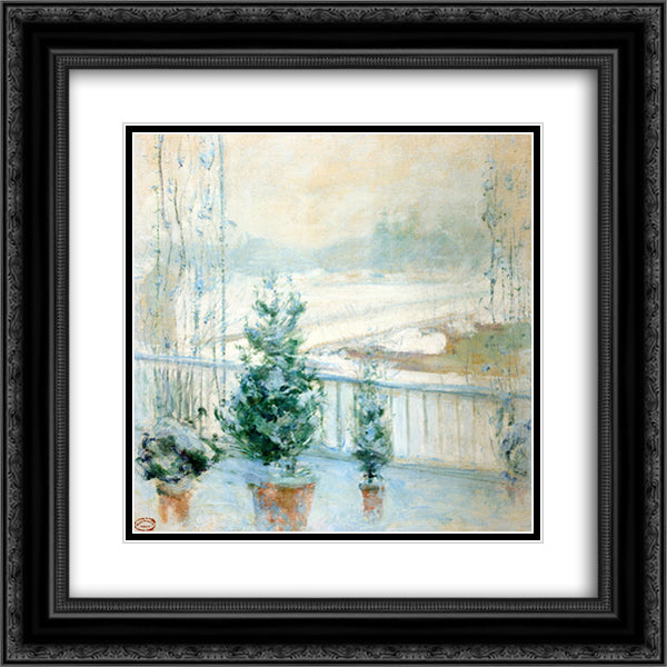 Balcony in Winter 20x20 Black Ornate Wood Framed Art Print Poster with Double Matting by Twachtman, John Henry