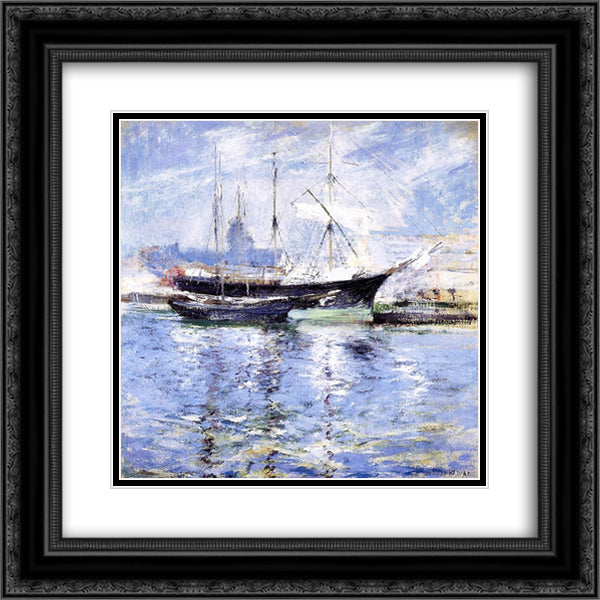 Bark and Schooner (also known as An Italian Barque) 20x20 Black Ornate Wood Framed Art Print Poster with Double Matting by Twachtman, John Henry