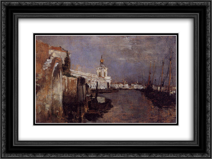 Canal, Venice 24x18 Black Ornate Wood Framed Art Print Poster with Double Matting by Twachtman, John Henry