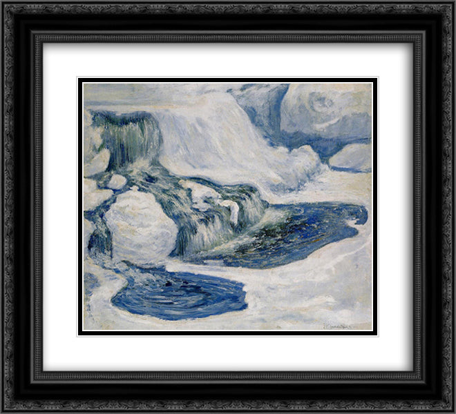 Falls in January 22x20 Black Ornate Wood Framed Art Print Poster with Double Matting by Twachtman, John Henry