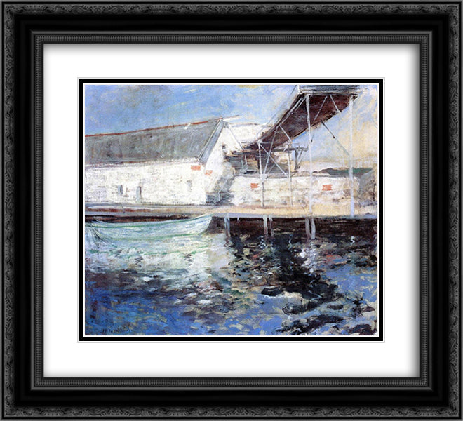 Fish Sheds, Gloucester, Massachusetts 22x20 Black Ornate Wood Framed Art Print Poster with Double Matting by Twachtman, John Henry