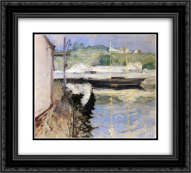Fish Sheds and Schooner, Gloucester 22x20 Black Ornate Wood Framed Art Print Poster with Double Matting by Twachtman, John Henry