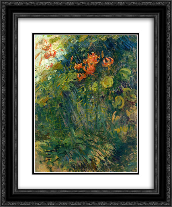 Flowers 20x24 Black Ornate Wood Framed Art Print Poster with Double Matting by Twachtman, John Henry
