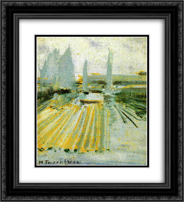 Fog and Small Sailboats 20x22 Black Ornate Wood Framed Art Print Poster with Double Matting by Twachtman, John Henry