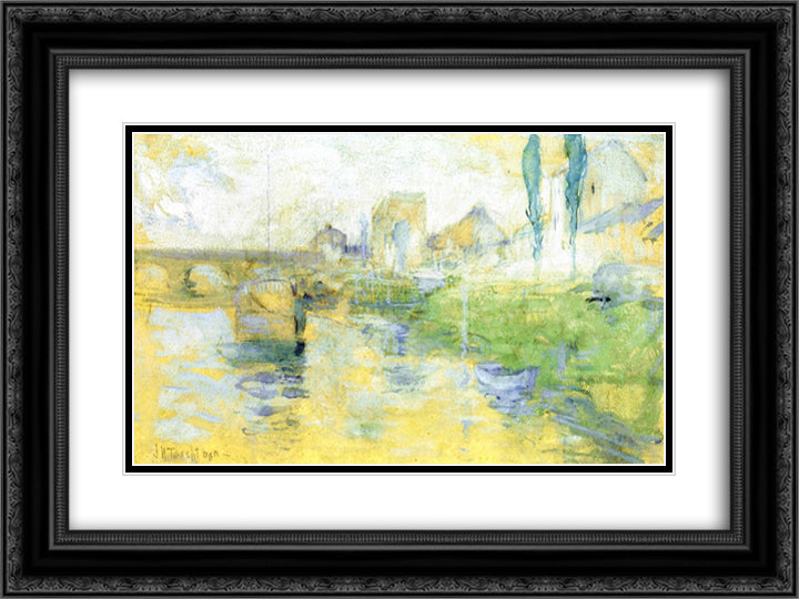French River Scene 24x18 Black Ornate Wood Framed Art Print Poster with Double Matting by Twachtman, John Henry