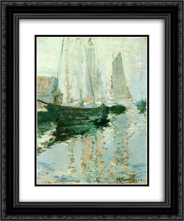Gloucester Boats 20x24 Black Ornate Wood Framed Art Print Poster with Double Matting by Twachtman, John Henry