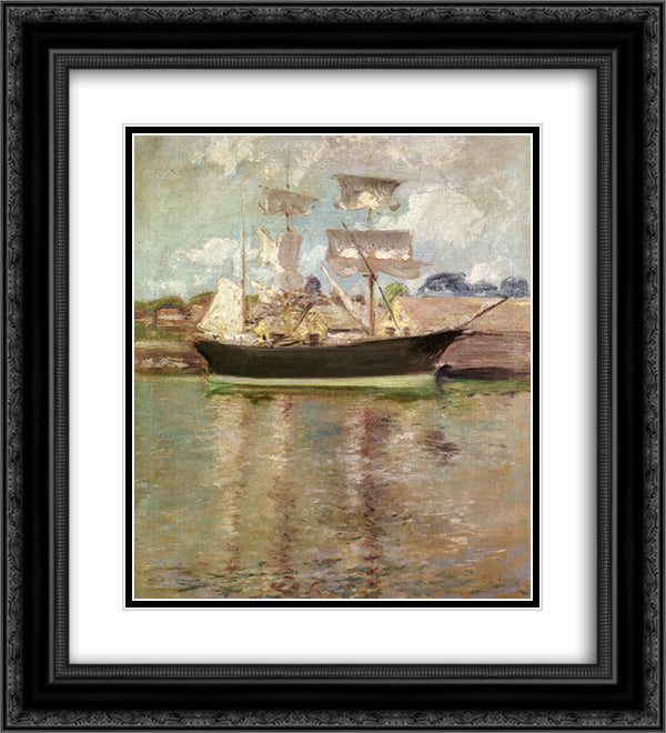 Gloucester Schooner 20x22 Black Ornate Wood Framed Art Print Poster with Double Matting by Twachtman, John Henry