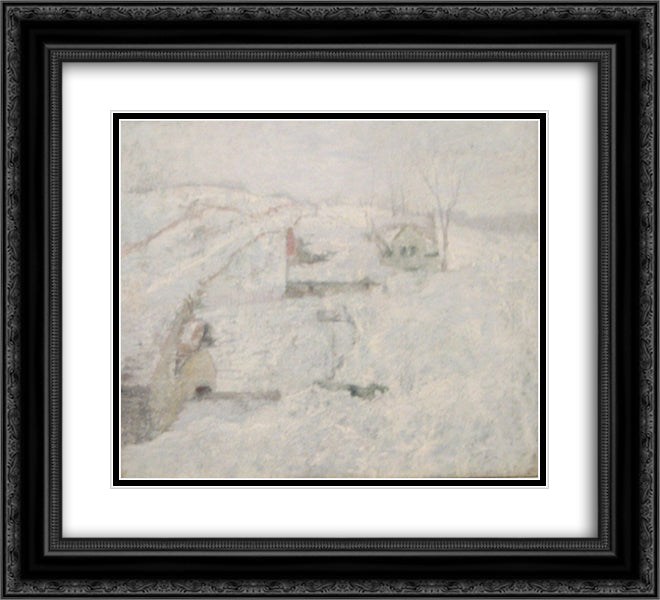 Greenwich Hills in Winter 22x20 Black Ornate Wood Framed Art Print Poster with Double Matting by Twachtman, John Henry