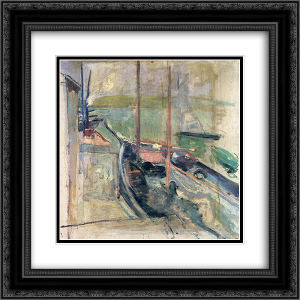 Harbor Scene 20x20 Black Ornate Wood Framed Art Print Poster with Double Matting by Twachtman, John Henry