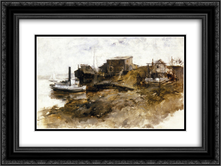 Harbor View 24x18 Black Ornate Wood Framed Art Print Poster with Double Matting by Twachtman, John Henry