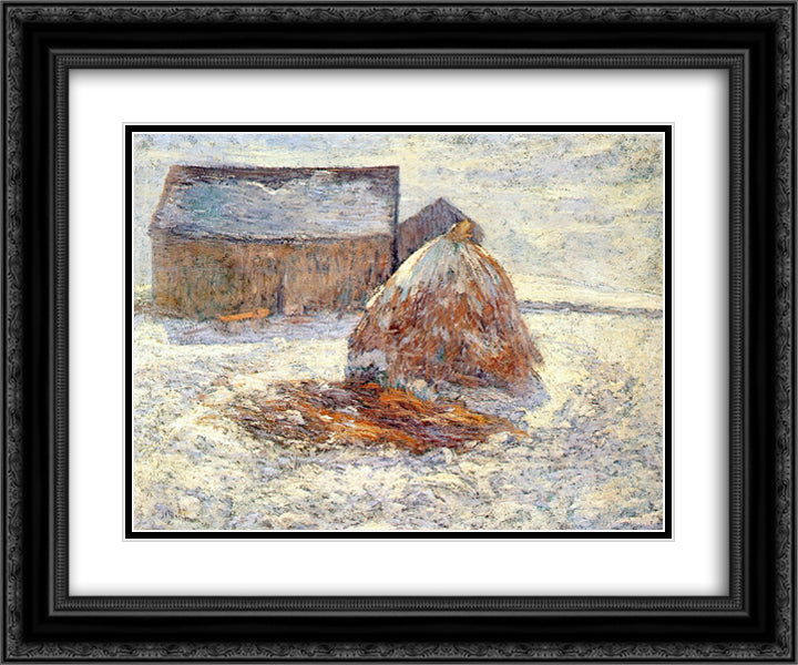 Hayrick 24x20 Black Ornate Wood Framed Art Print Poster with Double Matting by Twachtman, John Henry