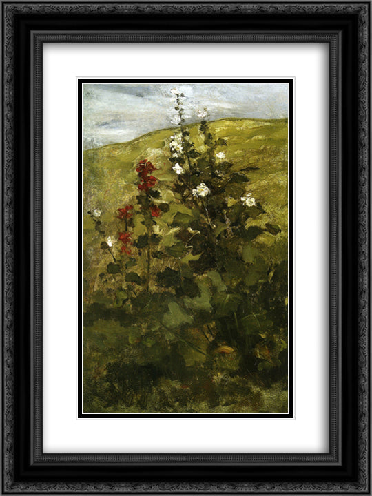 Hollyhocks 18x24 Black Ornate Wood Framed Art Print Poster with Double Matting by Twachtman, John Henry