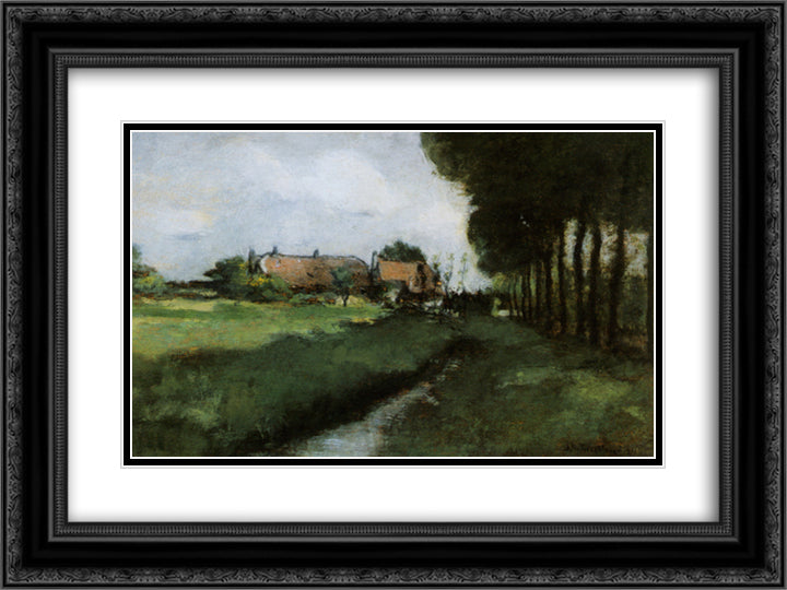 Landscape With Houses and Stream 24x18 Black Ornate Wood Framed Art Print Poster with Double Matting by Twachtman, John Henry
