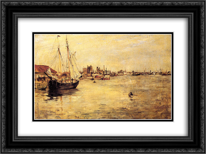 New York Harbor 24x18 Black Ornate Wood Framed Art Print Poster with Double Matting by Twachtman, John Henry