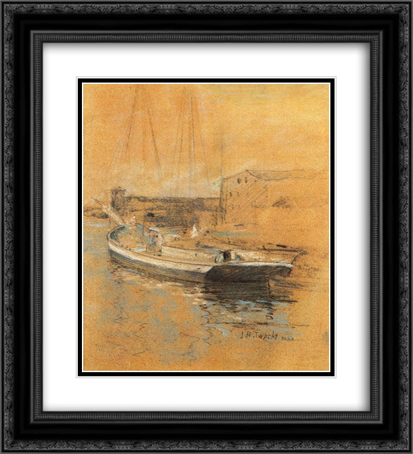 Newport Harbor 20x22 Black Ornate Wood Framed Art Print Poster with Double Matting by Twachtman, John Henry