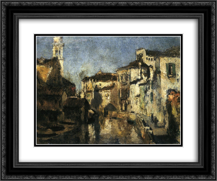 San Trovaso Square, Venice 24x20 Black Ornate Wood Framed Art Print Poster with Double Matting by Twachtman, John Henry