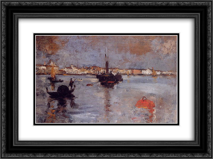 The Grand Canal, Venice 24x18 Black Ornate Wood Framed Art Print Poster with Double Matting by Twachtman, John Henry