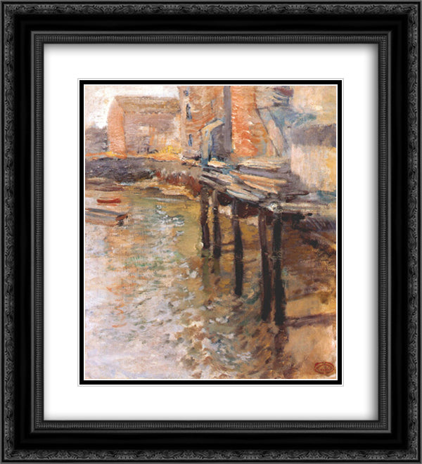 The Old Mill at Cos Cobb 20x22 Black Ornate Wood Framed Art Print Poster with Double Matting by Twachtman, John Henry