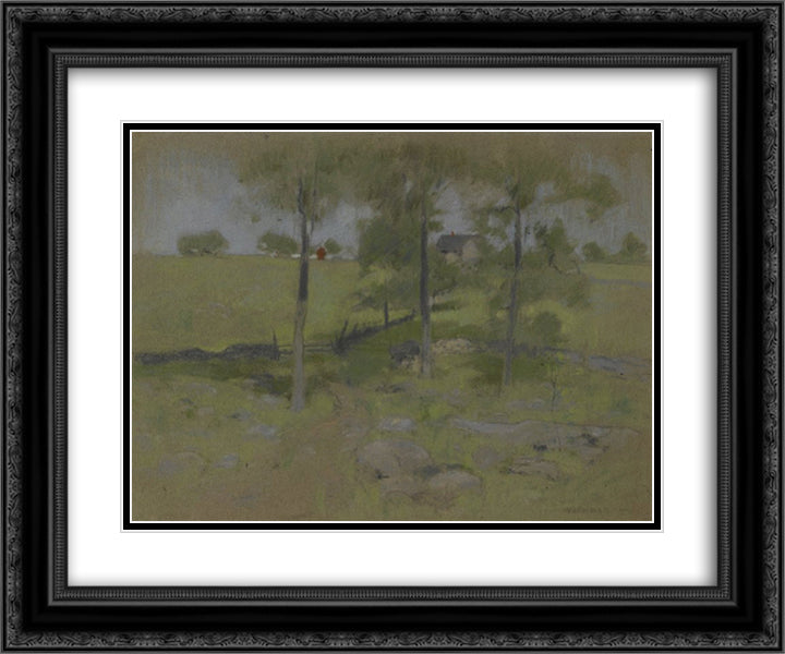 Three Trees 24x20 Black Ornate Wood Framed Art Print Poster with Double Matting by Twachtman, John Henry