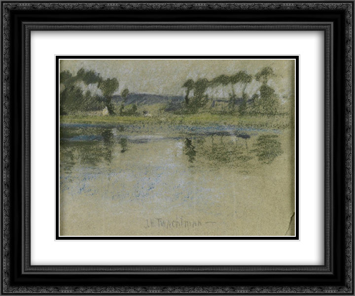 Trees Across the River 24x20 Black Ornate Wood Framed Art Print Poster with Double Matting by Twachtman, John Henry