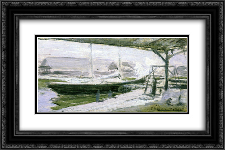 Under the Wharves 24x16 Black Ornate Wood Framed Art Print Poster with Double Matting by Twachtman, John Henry