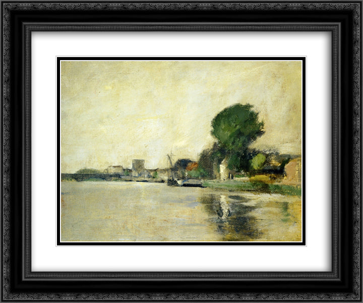 View along a River 24x20 Black Ornate Wood Framed Art Print Poster with Double Matting by Twachtman, John Henry