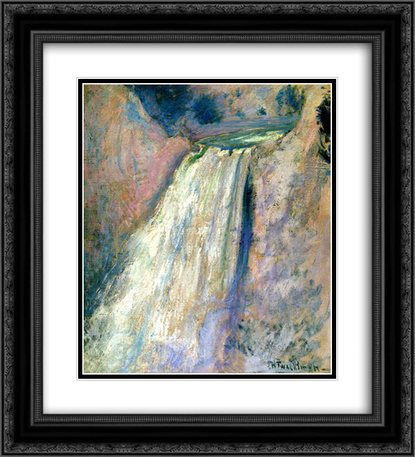 Waterfall, Yellowstone 20x22 Black Ornate Wood Framed Art Print Poster with Double Matting by Twachtman, John Henry