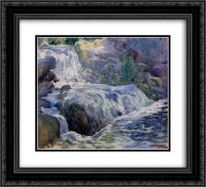 Waterfall 22x20 Black Ornate Wood Framed Art Print Poster with Double Matting by Twachtman, John Henry