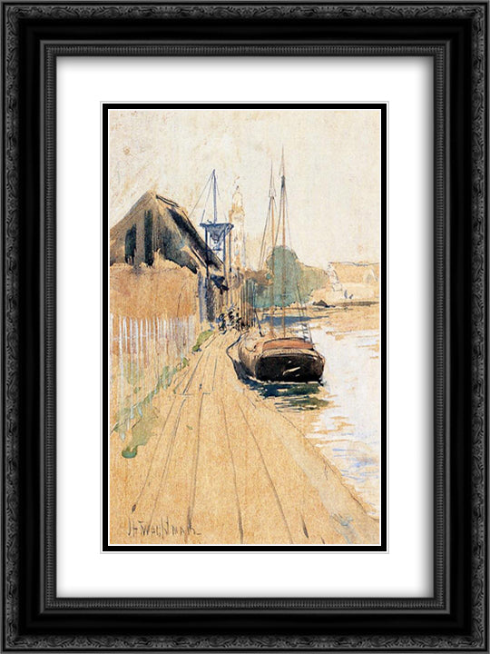 Waterside Scene 18x24 Black Ornate Wood Framed Art Print Poster with Double Matting by Twachtman, John Henry