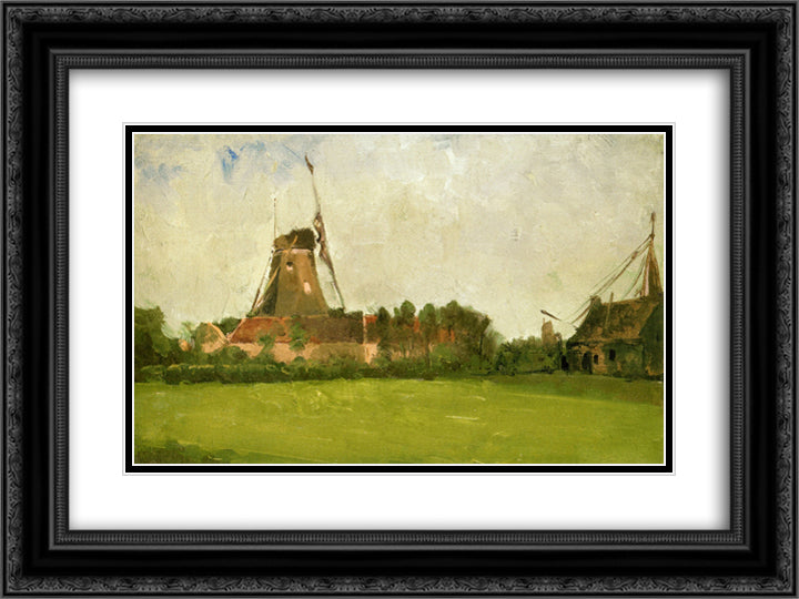 Windmill in the Dutch Countryside 24x18 Black Ornate Wood Framed Art Print Poster with Double Matting by Twachtman, John Henry