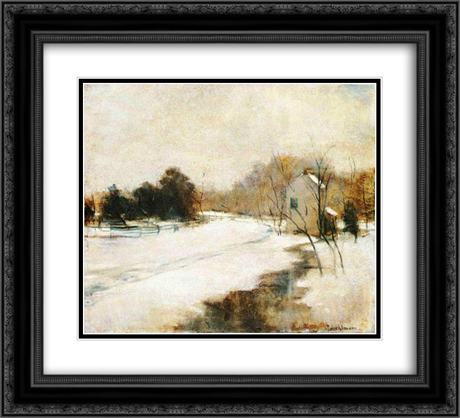 Winter in Cincinnati 22x20 Black Ornate Wood Framed Art Print Poster with Double Matting by Twachtman, John Henry