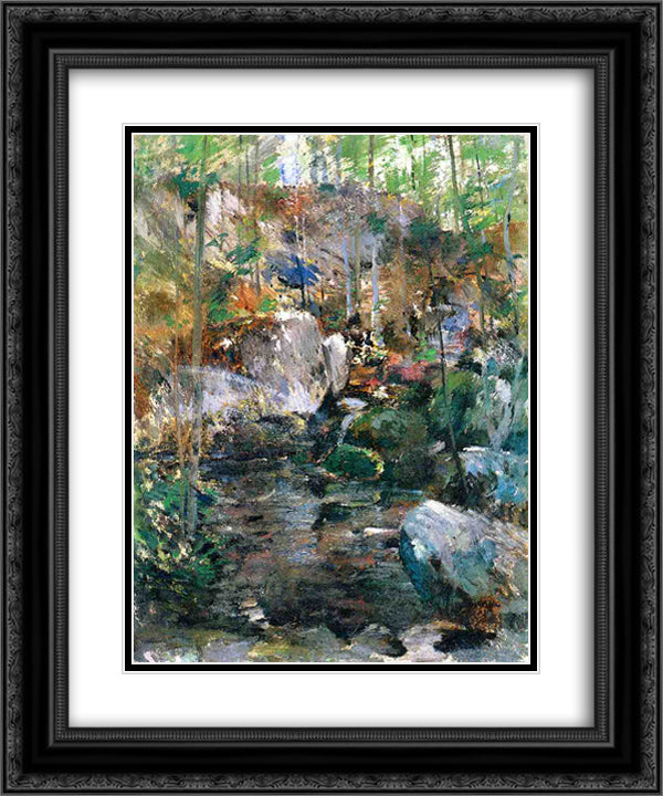 Woodland-Stream 20x24 Black Ornate Wood Framed Art Print Poster with Double Matting by Twachtman, John Henry