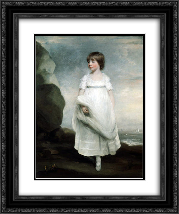 Little girl by the sea 20x24 Black Ornate Wood Framed Art Print Poster with Double Matting by Hoppner, John