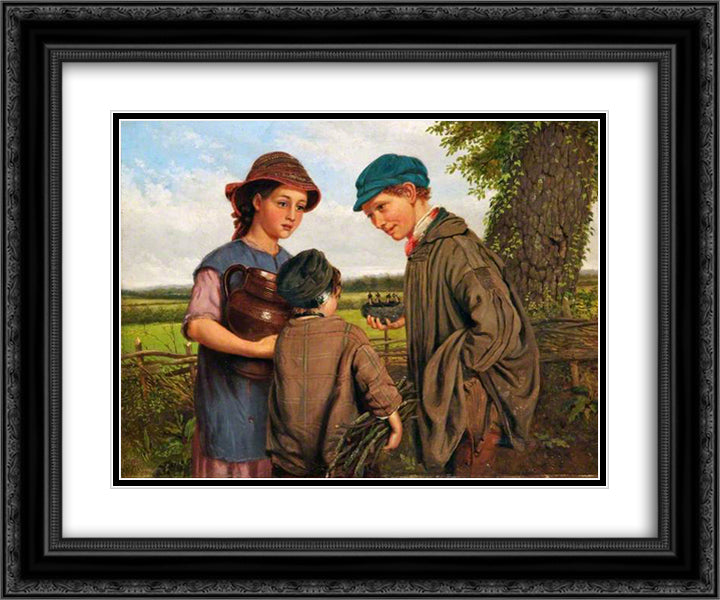 John Lee-Bird Nesting 24x20 Black Ornate Wood Framed Art Print Poster with Double Matting by Lee, John