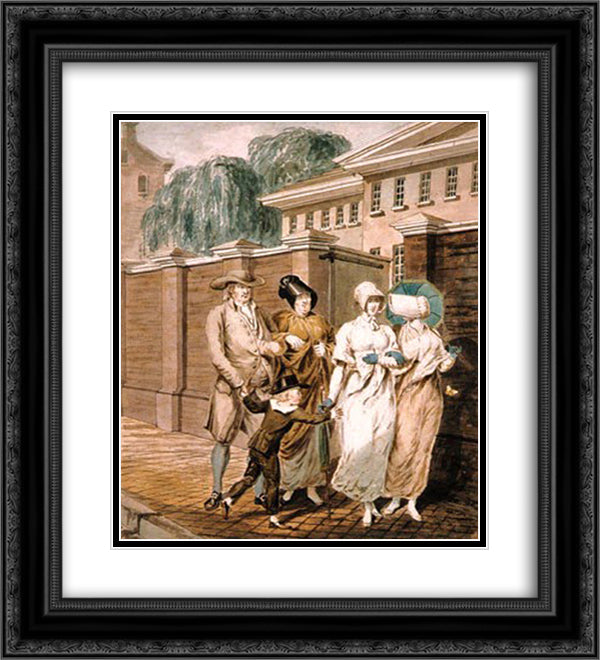 Sunday Morning in front of the Arch Street Meeting House in Philadelphia 20x22 Black Ornate Wood Framed Art Print Poster with Double Matting by Krimmel, John Lewis
