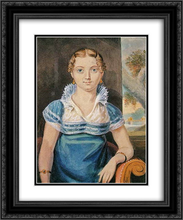 Young Girl With A Blue Dress 20x24 Black Ornate Wood Framed Art Print Poster with Double Matting by Krimmel, John Lewis
