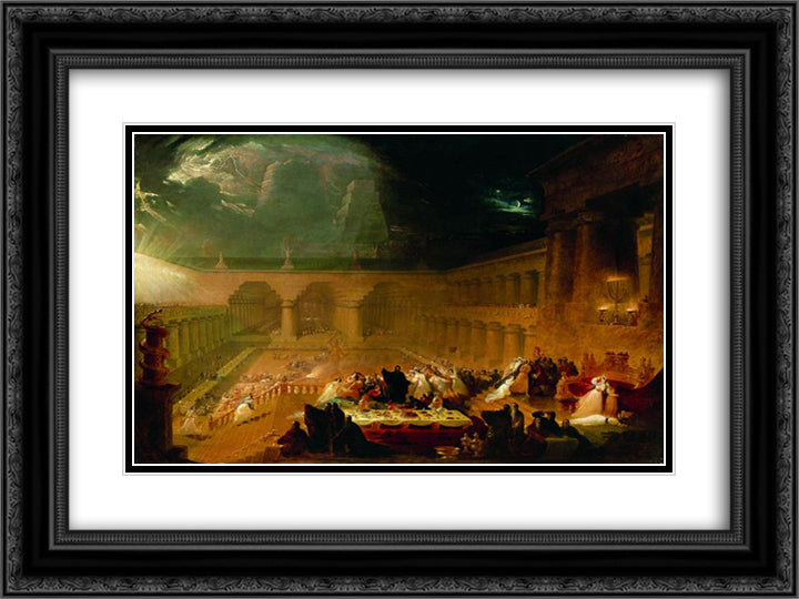 Belshazzar's Feast 24x18 Black Ornate Wood Framed Art Print Poster with Double Matting by Martin, John
