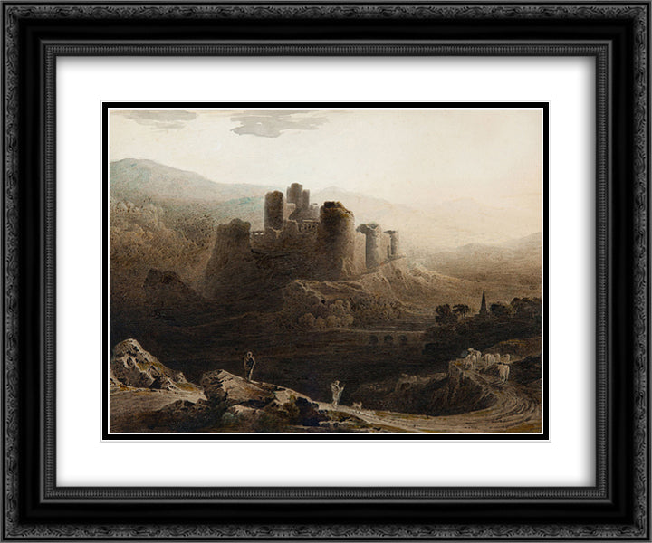 Moonlight - Chepstow Castle 24x20 Black Ornate Wood Framed Art Print Poster with Double Matting by Martin, John