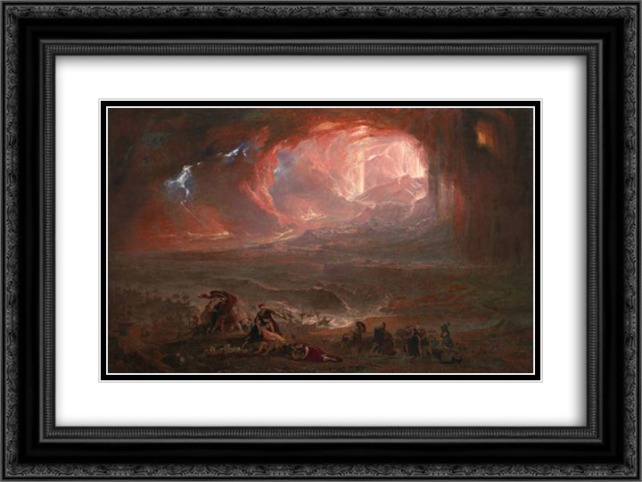 The Destruction of Pompei and Herculaneum 24x18 Black Ornate Wood Framed Art Print Poster with Double Matting by Martin, John