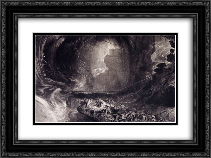 The Evening of the Deluge 24x18 Black Ornate Wood Framed Art Print Poster with Double Matting by Martin, John