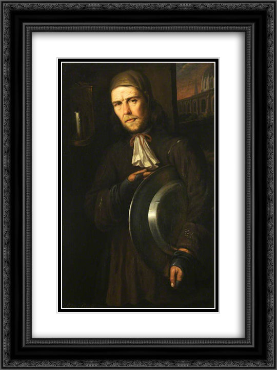 A Scullion of Christ Church 18x24 Black Ornate Wood Framed Art Print Poster with Double Matting by Riley, John