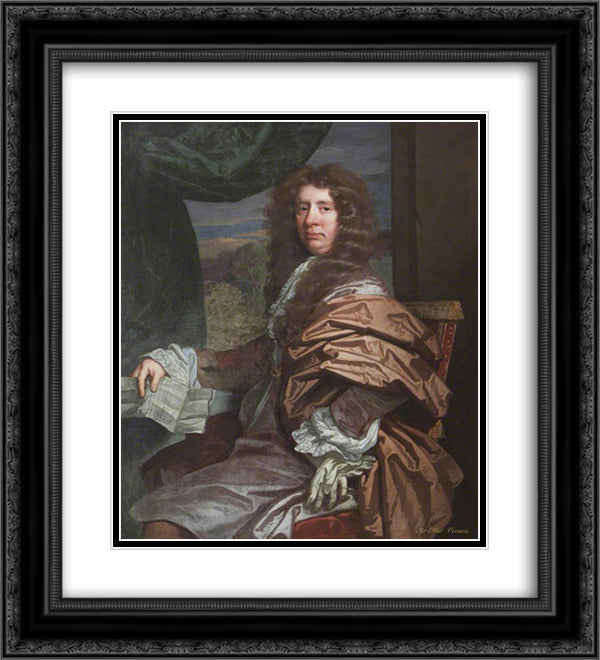 Sir Thomas Vernon of Twickenham Park 20x22 Black Ornate Wood Framed Art Print Poster with Double Matting by Riley, John